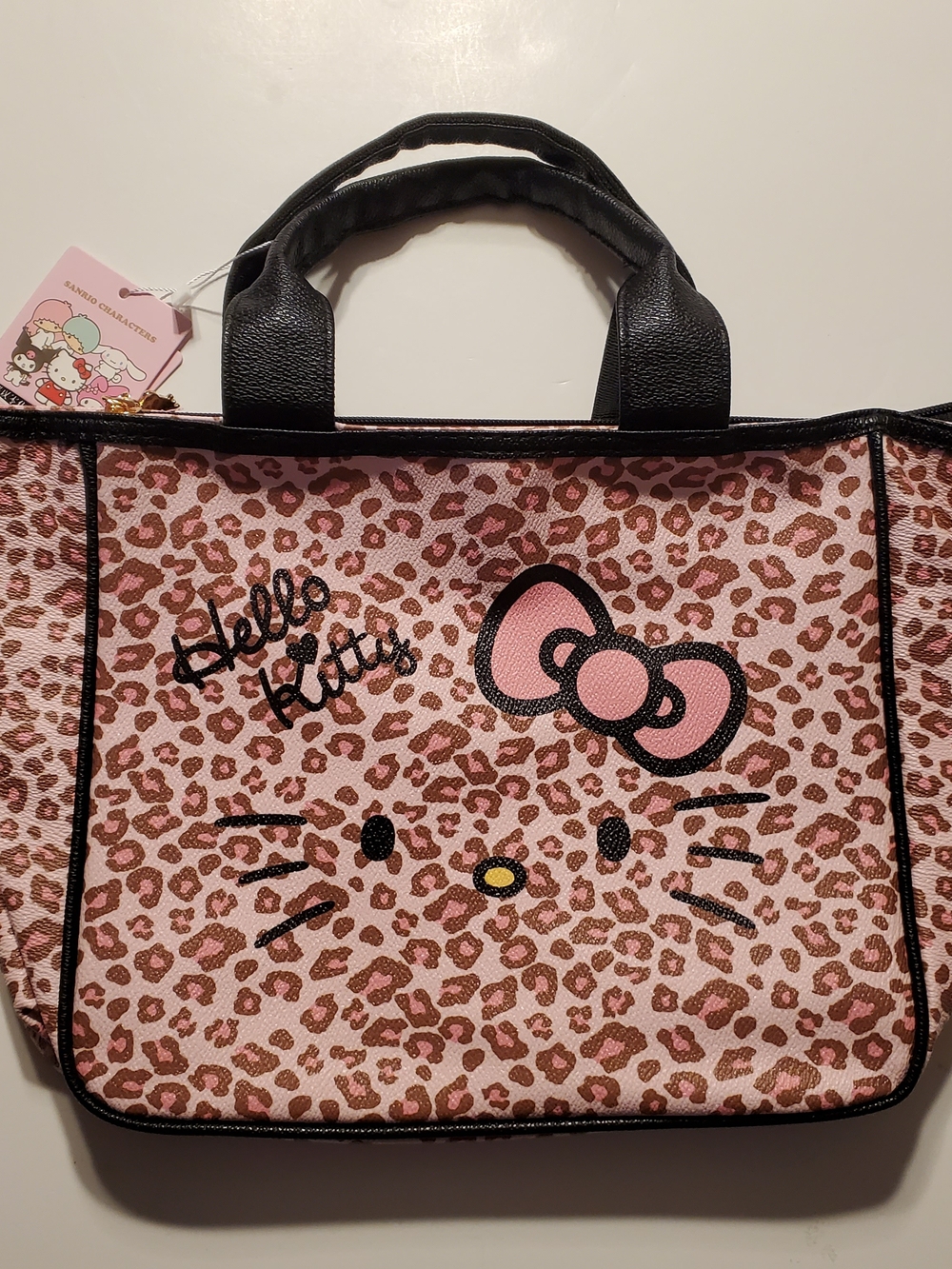 Sanrio Hello Kitty Pink Leopard Print Tote with Black Trim